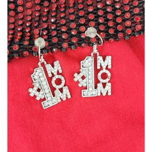 #1 Mom Dangle Earrings with CZ